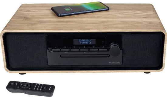 Bluetooth microsysteem - THOMSON - Hout/Zwart - FM Radio/DAB+/CD/MP3/USB/Inductie, 75W, LCD display, Afstandsbediening, Voeding. 230V van Merkloos