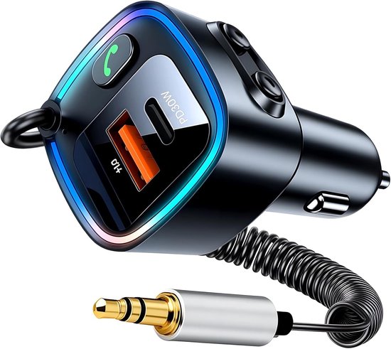 Bluetooth Ontvanger voor Auto - Zwart - 5,4 mm AUX - Snellader met 42 W - Voor Smartphone en Auto