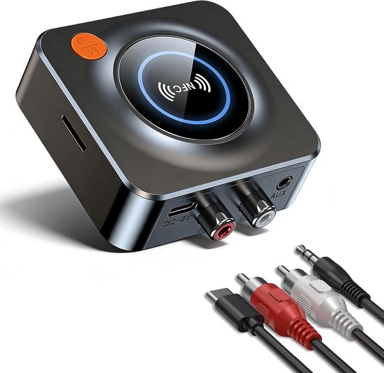 Bluetooth Ontvanger voor Stereo - NFC Audio Adapter - RCA & 3,5 mm AUX - Draadloos Muziek Streamen - TF-kaart - 3D Geluidsmodus - Automatische Koppeling - 10 m Bereik - Voor Oude Speakers & Versterkers