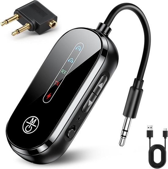 Bluetooth Receiver - 2 in 1 Bluetooth Transmitter en Receiver - BT 5.4 - Bluetooth Auto via AUX - voor Hoofdtelefoon, 3,5mm Bluetooth Aux Adapter - Plug and Play - Draadloze Audio-adapter voor Vliegtuig TV Speaker van Merkloos
