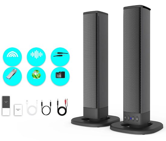 Bluetooth-soundbar - Afneembare soundbar - Ondersteunt Bluetooth 5.0 - Met 3D-surroundgeluid en subwoofer - USB-poort - Zwart