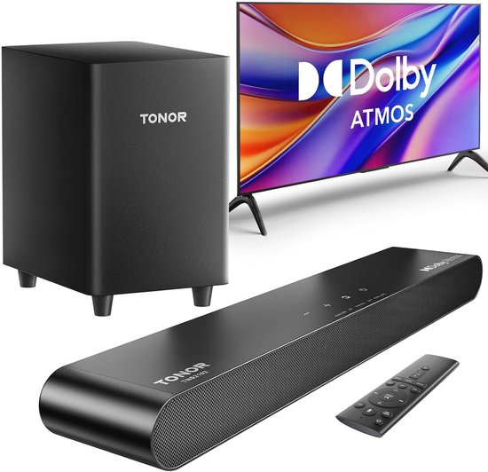 Bluetooth soundbar met Dolby Atmos en subwoofer – 5.3 soundbar voor tv en pc, thuisbioscoop geluidssysteem met 3 EQ-modi van Fityou