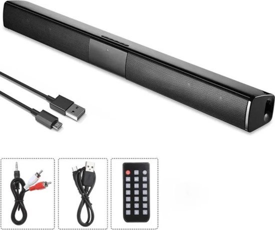 Bluetooth Soundbar Voor TV, Smartphone, Laptop Of Tablet - Ondersteunt TF Kaart - Incl. Afstandbediening - Zwart van Merkloos