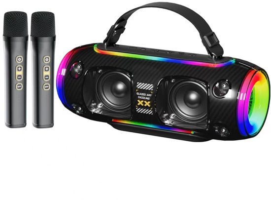 Bluetooth Speaker -Bluetooth Speaker Draadloos -Portable Bluetooth Speaker - Lichteffecten - Muziek Box - AUX - TWS mobiele koppeling-Twee microfoons-Zwart-Party Speaker - Geschikt voor Feest, Camping & Thuis van Merkloos