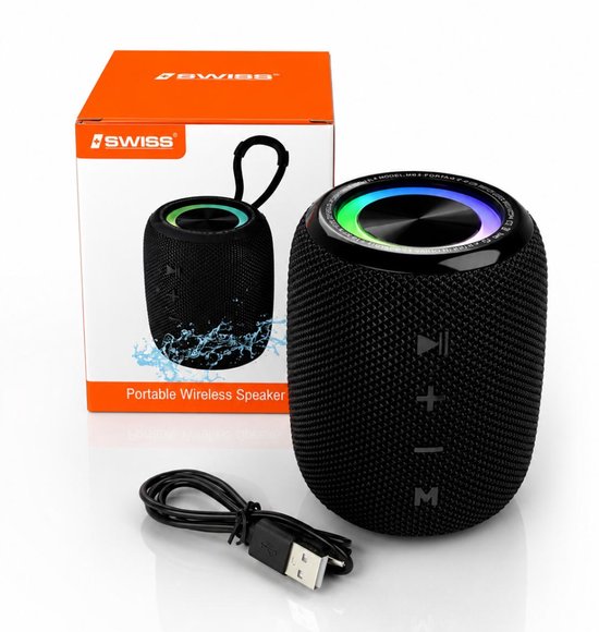 Bluetooth Speaker Draadloos Waterproof – Portable Wireless Speaker met RGB Verlichting, Extra Bass & Bluetooth 5.3 – SWISS