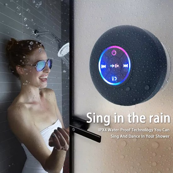Bluetooth Speaker Draagbaar met LED, IPX4 Waterdicht, Zuignap, Mini Stereo voor Buiten & Badkamer van Merkloos