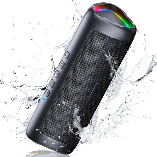 Bluetooth Speaker Draagbare Luidspreker 30W Muziekluidspreker 24 uur Batterijduur Waterdicht en Stofdicht met TWS Handsfree Meeslepend Stereogeluid RGB-Feestlicht met Koord Zwart Kerstcadeaus