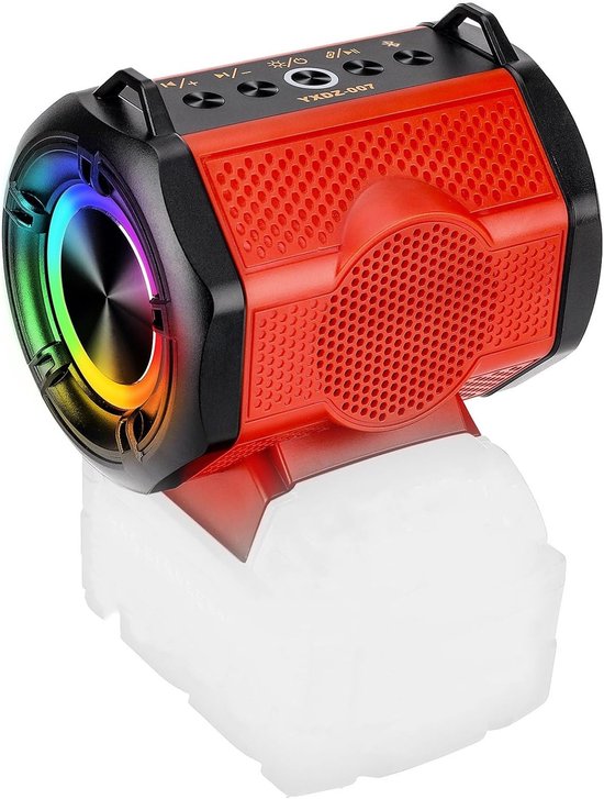 Bluetooth Speaker- Geschikt voor Milwaukee M18 18V Accu's, Draadloze Speaker met Bluetooth 5.3, TWS Stereo-koppeling en Multicolor Verlichting, USB-Audio, Compact en Draagbaar, Zonder Accu