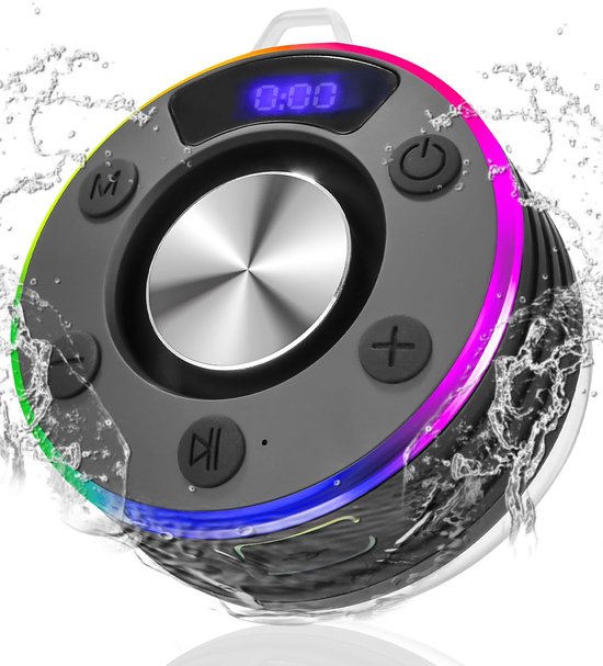 Bluetooth Speaker Klein, Douche Speaker met LED Licht, Zuignap en Microfoon, IPX7 Waterdichte Douche Radio, Muziekbox voor Strand, Feest van Merkloos