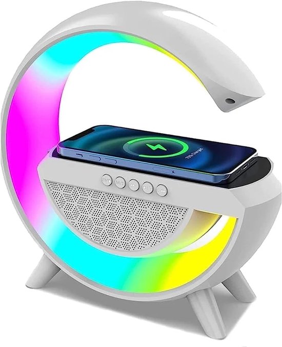 Bluetooth speaker met Draadloze telefoon lader - Wireless charger - Nacht lamp - Sfeerlamp van Time2Play