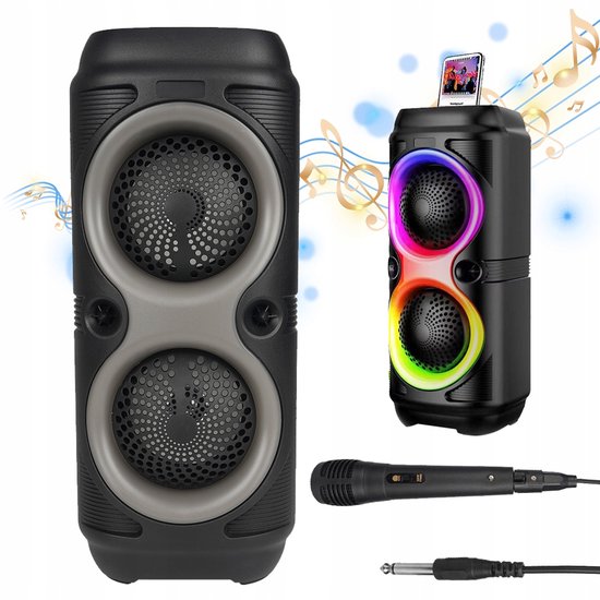 Bluetooth Speaker - Party Speaker - bluetooth speaker draadloos - Met RGB Verlichting & Karaoke Microfoon - TWS Dual Pairing - 10W Stereo Bass - Voor Binnen & Buiten Feest van Merkloos