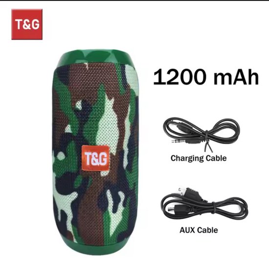 Bluetooth Speaker – Waterproof TWS Outdoor Surround Sound Box with TF/USB/AUX/FM Support – Camouflage van Merkloos
