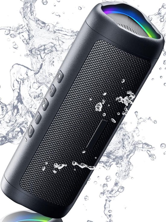 Bluetooth speaker zwart-IPX5 waterdicht-extra bas-2 full-range sprekers-2 onafhankelijke membranen-TWS-AUX-RGB-verlichting-Tot 20 uur muziek-zwart van Mifa