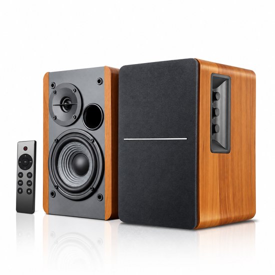 Bluetooth Speakers – 42W RMS – 2.0 Boekenplank Speakers – Optisch & Coaxiaal – Subwooferuitgang – Hout