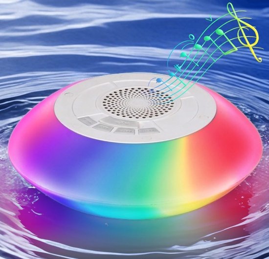 Bluetooth-speakers met kleurrijke verlichting – Draagbare, drijvende zwembadspeaker (IPX7-waterdicht) met 8 lichtmodi – Ingebouwde microfoon, HD-stereogeluid, handsfree en draadloos – Geschikt voor bubbelbad, douche en buitengebruik
