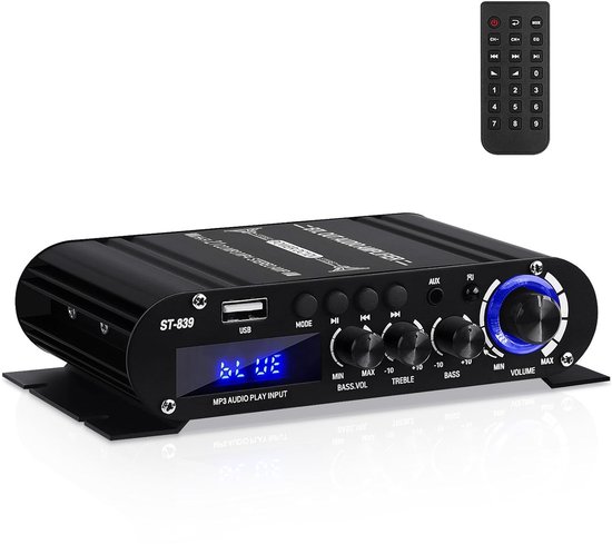 Bluetooth Versterker - Stereo Ontvanger - Muziek Afspelen - 2.1 Kanaals Systeem - Mini Formaat - Zwart