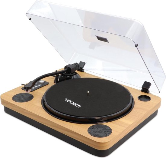 Bluetooth-vinylplaat met geïntegreerde luidsprekers en USB-opname - houteffect - 33/45/78 omwentelingen - compatibel van Denver