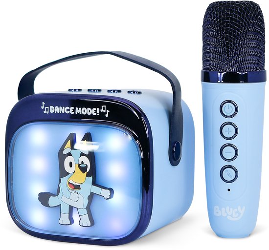 Bluey - karaoke set voor kinderen - draadloze microfoon en speaker - met lichteffecten - stemvervorming