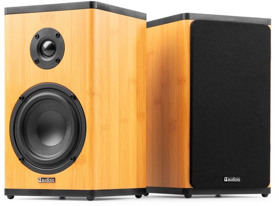 Boekenplank speakers - Audizio BS20 speakerset - Luidspreker boxen met Bluetooth - 60 uur accu - Bamboe van Audizio