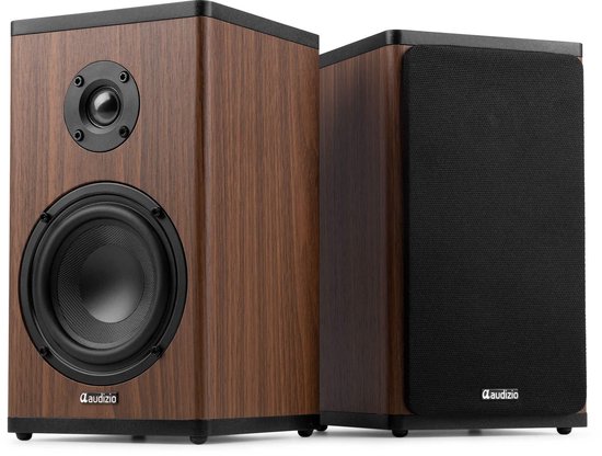 Boekenplank speakers - Audizio BS20 speakerset - Luidspreker boxen met Bluetooth - 60 uur accu - Houtlook van Audizio