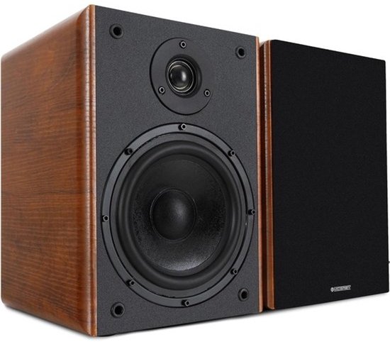 Boekenplankluidsprekers - Compacte hifi-boxen - Voor muziek luisteren thuis - 2-wegsysteem - 65 inch woofer - Bruine houtlook