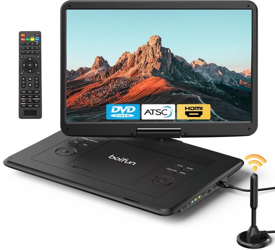 Boifun 17,5" Draagbare DVD Speler Auto - 15,6 Inch Groot HD-Scherm - USB - Draaibaar Scherm - BFN-162