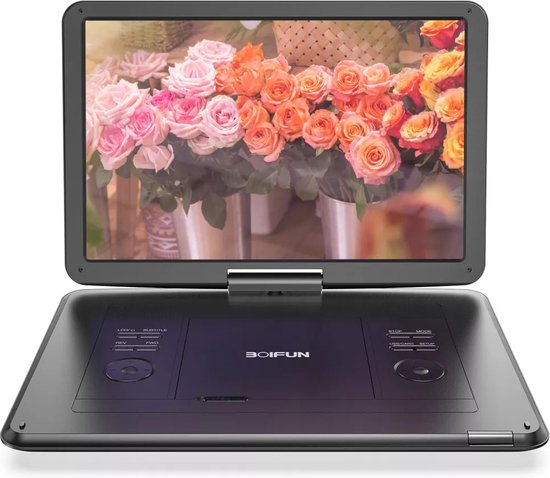 Boifun 17,5" draagbare dvd-speler met 15,6" groot HD-scherm, 6 uur oplaadbare batterij, ondersteuning voor USB/SD-kaart/Sync TV en meerdere schijfformaten, luidspreker met hoog volume, zwart