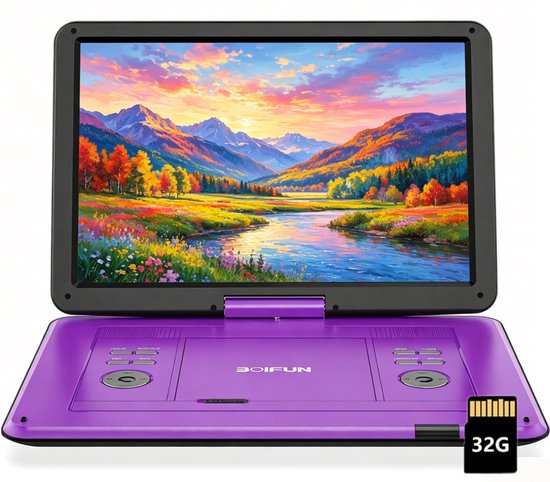 Boifun 17,5" draagbare dvd-speler met 15,6" HD groot draaibaar scherm voor in de auto - 4-6 uur speeltijd met batterij - geheugen-afspeelfunctie - ondersteuning USB/TF-kaart [Blu-ray niet ondersteund] - mit 32GB TF-Karte van Boifun