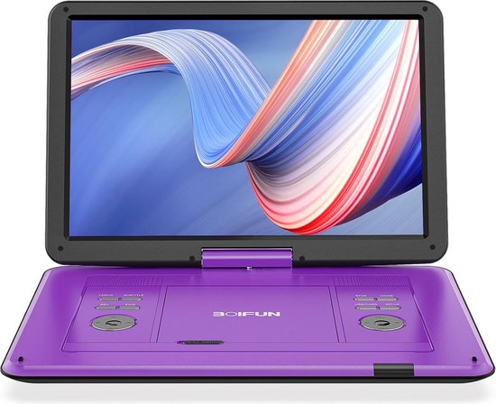 Boifun 17,5" draagbare dvd-speler met 15,6" HD groot draaibaar scherm voor in de auto, 4-6 uur speeltijd met batterij, geheugen-afspeelfunctie, ondersteuning USB/TF-kaart [Blu-ray niet ondersteund] van Boifun