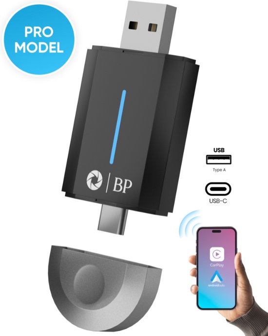 BP® 2-in-1 Carplay Dongle Pro - Android Auto Dongle - Carplay Apple - Carplay Draadloos - Wireless Carplay - Android Auto - USB-A & USB-C Aansluiting van BP