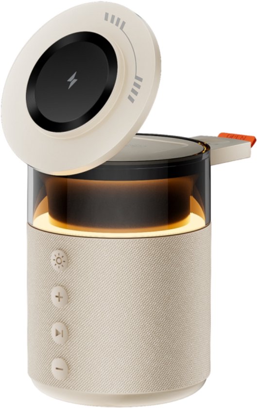 BRAINZ 5-in-1 Draadloze Oplader en Bluetooth Speaker - Lamp - Beige