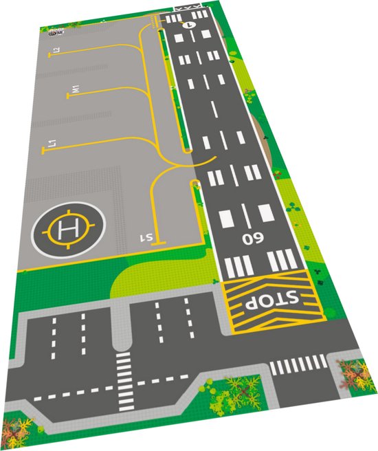 BrickMaps 32437001 - City - Airport - Wegplaat speelmat voor LEGO - Formaat gelijk aan 3x7 LEGO bouwplaat van BrickMaps