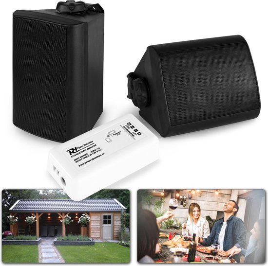 Buiten speakers - Power Dynamics BT10 versterker met Bluetooth en 4'' zwarte speakers van Power Dynamics