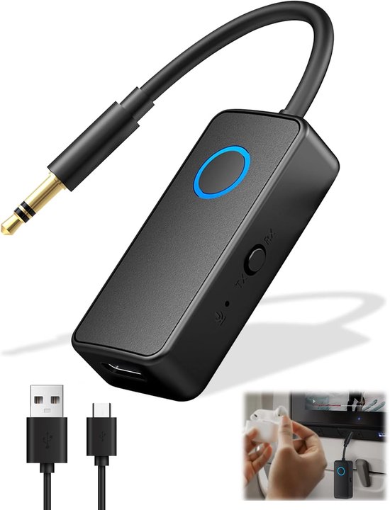 carmdering - Bluetooth Ontvanger & Bluetooth Zender -2-in-1 Bluetooth 5.4 Audio Transmitter en Receiver – Zender en ontvanger - Draadloze Adapter met 3.5mm Jack AUX - Voor Auto, TV en Speakers - zwart van Merkloos