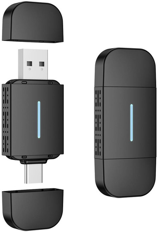 Carplay Dongle - voor Apple Carplay en Android Auto - Draadloos - Draadloze verbinding voor o.a. iPhone en Samsung - USB en USB-C - Plug & Play - zwart van Merkloos
