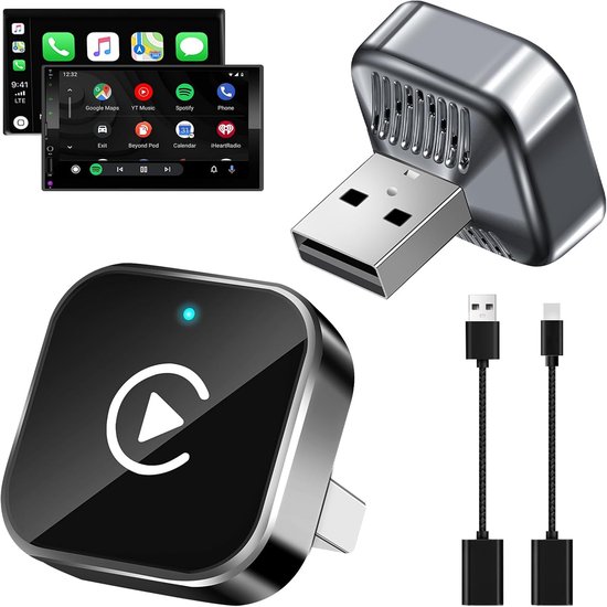 CarPlay draadloze adapter en Android Auto draadloze adapter, 2-in-1 bekabelde naar draadloze adapter voor Apple CarPlay/Android Auto, Plug & Play, automatische verbinding, voor iOS 10+/Android 11+ (zwart) van Carlinkit