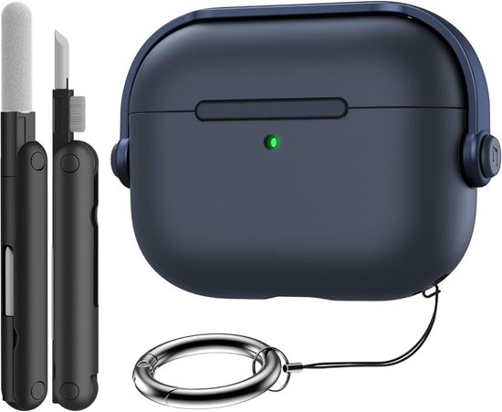 Case for AirPods Pro 3 (2025) with Secure Lock, Navy Blue | Hard Shell, Shockproof, Music Headset Design Protective Cover for AirPod Pro 3rd Generation with Cleaning Kit & Keychain