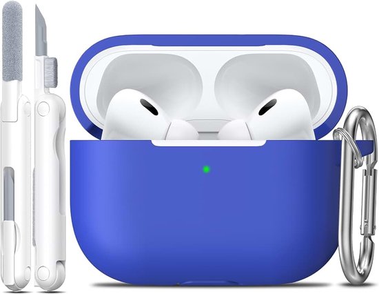 Case voor AirPods Pro 2e/1e generatie met reinigingsset, volledige siliconen bescherming voor Apple AirPods Pro 2023/2022/2019 oplaadcase [LED aan de voorkant zichtbaar],Blauw