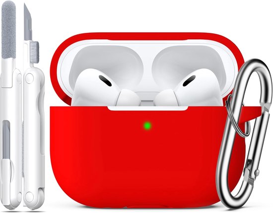 Case voor AirPods Pro 2e/1e generatie met reinigingsset, volledige siliconen bescherming voor Apple AirPods Pro 2023/2022/2019 oplaadcase [LED aan de voorkant zichtbaar],Rood