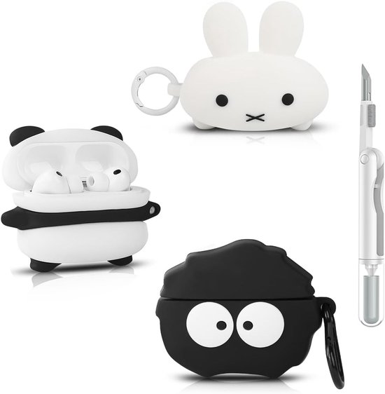 Case voor AirPods Pro 3e Generatie 2025 met 3-in-1 reinigingsset, meerdere combinaties siliconen leuke cartoon oplaadhoes beschermhoes voor AirPods Pro 3 (P+P+B)