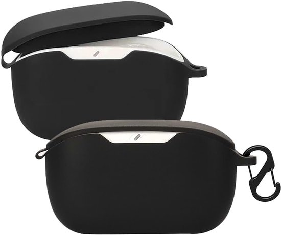 Case voor JBL Wave Buds 2, siliconen beschermhoes met karabijnhaak, ultradunne schokbestendige hoes met volledige bescherming, beschermhoes accessoire voor JBL Wave Buds 2, zwart