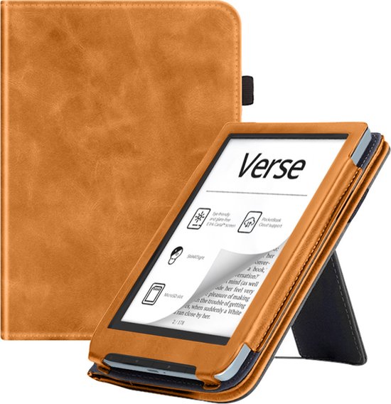 Case2go - E-reader hoes geschikt voor PocketBook Verse / Verse Lite / Verse Pro / Verse Pro Color - Sleepcover - Auto/Wake functie - Met handstrap - Bruin van Case2go