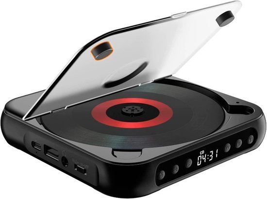 CD Speler - Draagbare Bluetooth - cd-speler - Ondersteunt MP3/WMA - met USB-C- snelladen – Ultradun en compact - formaten – Geschikt voor zowel reizen als thuisgebruik – Zwart