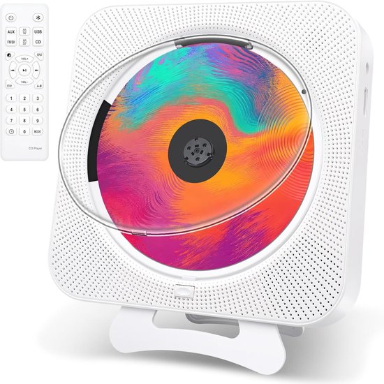 CD-speler met Radio Boombox - Upgrade Bluetooth CD-speler met stofkap en LED-scherm | 3,5 mm AUX-aansluiting met afstandsbediening Home audio FM-radio USB MP3 muziek speler (wit)