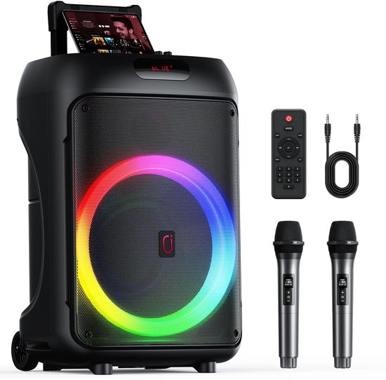 Chelsey-Store - 6,5 inch basluidspreker - Grote Bluetooth-karaokeluidspreker - 2 Draadloze Microfoons - 3D Surround Sound Mode - Bluetooth - Gebruik voor thuis en vermaak -