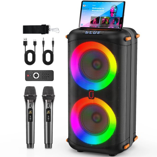 Chelsey-Store - Draagbare Bluetooth 5.3 Karaoke-Luidspreker - Met LED Verlichting - Meerdere Aansluitmogelijkheden - Waterbestendig en sterk ontwerp -