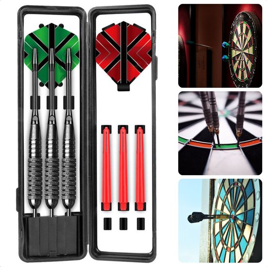 Cheqo® 3x 22g Steeltip Dartset - 28pcs - Nikkel Plating Barrels - ALU Shafts - 120 Micron Flights - Flight Beschermers - Metalen Shafts Ringen - PC Shafts - Plastic Dartcase - Dartpijlen - Dartsset - 22 Gram - 28-delige set - 3 Pijlen van Cheqo®