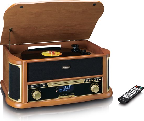Classic Phono Retro Platenspeler - Bluetooth - Auto-stop - DAB Radio CD en Cassettespeler - TCD-2571WD - Hout
