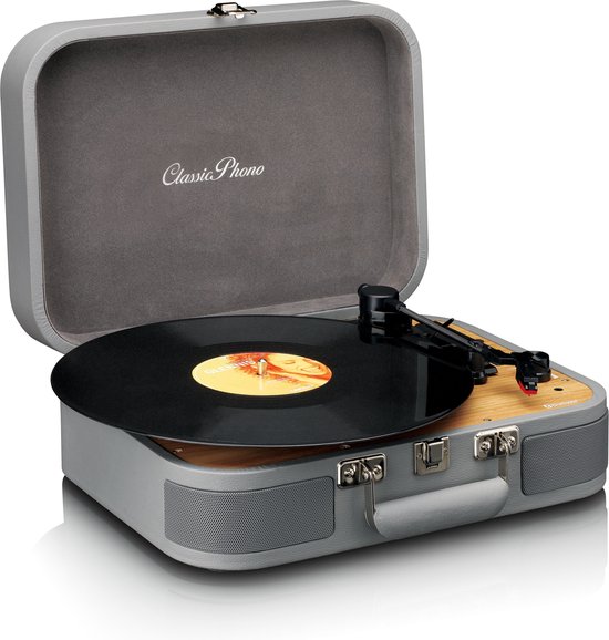 Classic Phono Retro Platenspeler - Vinyl Koffer met Bluetooth - Auto-stop - TT-116GY - Grijs