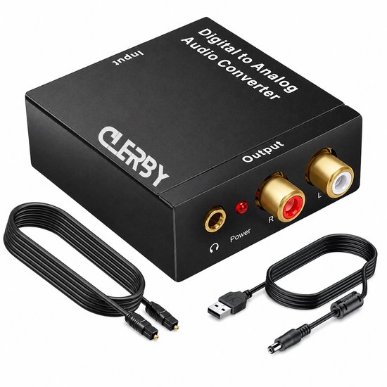 Clerby - Digitaal naar Analoog Converter - 192kHz Audio Adapter - DAC - Coaxiaal naar Analoog - Audioconverter - AUX 3.5mm - Inclusief Optische Kabel en Voedingsadapter